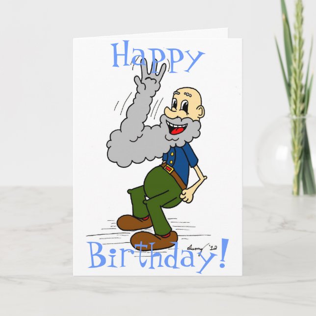 Old Man Waving Beard "OVER THE HILL" Birthday Card (Front)