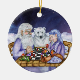 Old Man Winter and Jack Frost Play Chess Ornamnent Ceramic Ornament