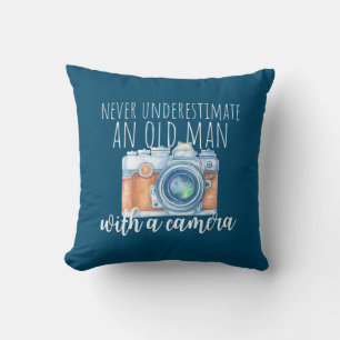 Old Man With A Camera Throw Pillow