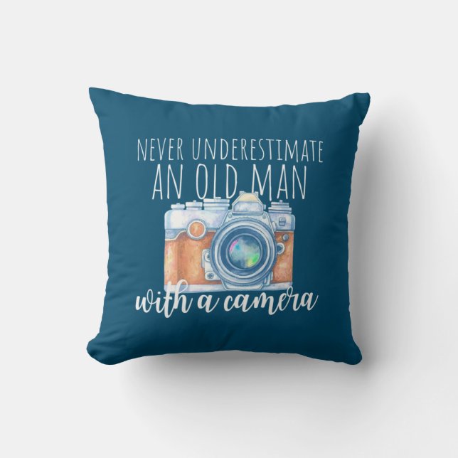 Old Man With A Camera Throw Pillow (Front)