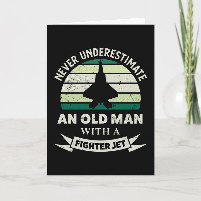 Old Man with a Fighter Jet Funny Airplane Gifts Card (Front)