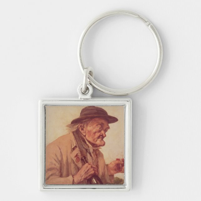 Old Man with a glass of wine Keychain (Front)