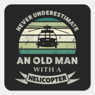 Old Man with a Helicopter Funny Dad Gift Square Sticker