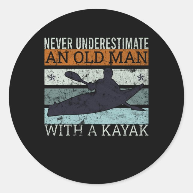 Old Man With A Kayak Kayaking Paddle Classic Round Sticker (Front)