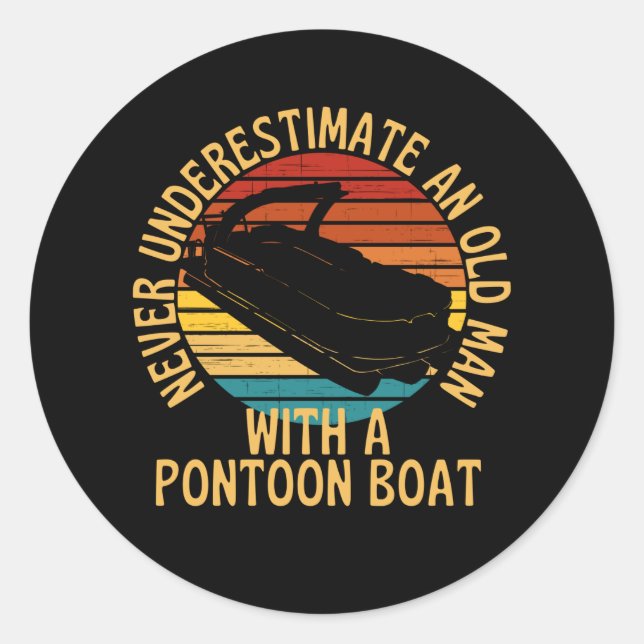 Old Man With A Pontoon Boat Classic Round Sticker (Front)