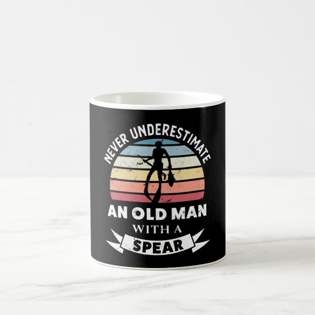 Old Man with a Spear Funny Spearfishing Gift Dad Coffee Mug (Center)