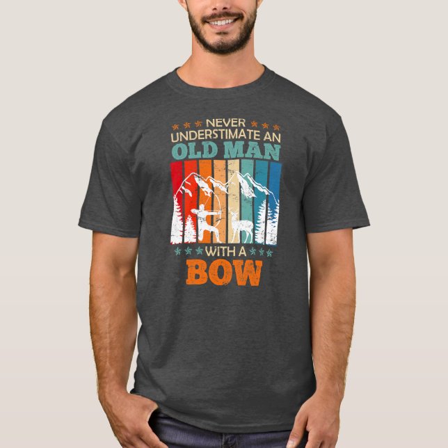 Old man with bow longbow Archer Archery  T-Shirt (Front)