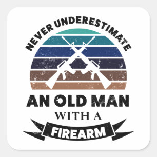 Old Man with Firearm Funny Gift Dad Square Sticker