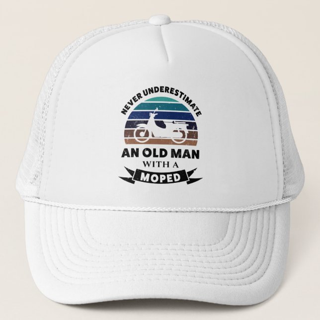 Old Man with Moped Funny Gift Dad Trucker Hat (Front)