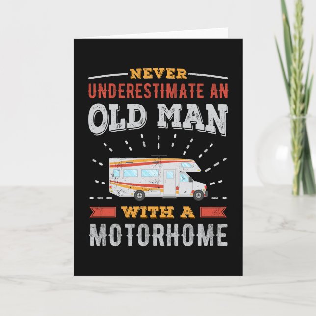 Old Man with Motorhome Retro RV Gift Dad Card (Front)