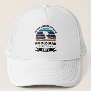 Old Man with Skis Funny Gift Dad Trucker Hat