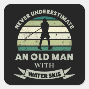 Old Man with Water Skis Funny Dad Gift Square Sticker