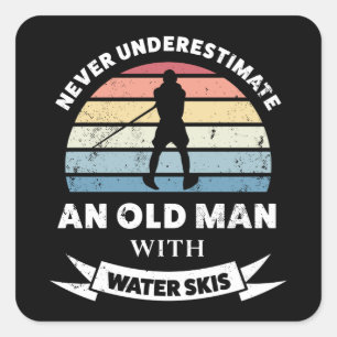 Old Man with Water Skis Funny Gift Dad Square Sticker