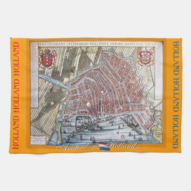 Old Map Amsterdam Holland Kitchen Towel (Horizontal)