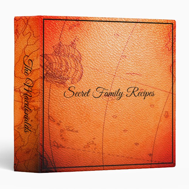 Old Map Any Family Secret Recipes Leather Look - Binder (Front/Spine)