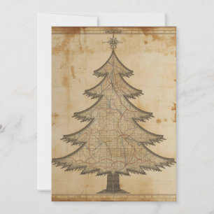 Old Map Christmas Tree Holiday Card