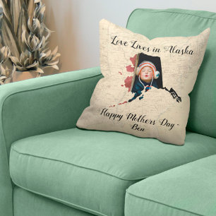 Old Map Love Lives In Alaska State Shaped Photo Throw Pillow