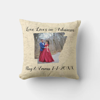 Old Map Love Lives In Arkansas State Shaped Photo Throw Pillow