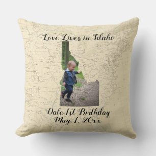 Old Map Love Lives In Idaho State Shaped Photo Throw Pillow