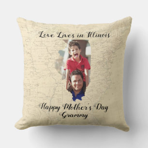 Old Map Love Lives In Illinois State Shaped Photo Throw Pillow