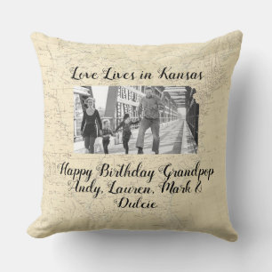 Old Map Love Lives In Kansas State Shaped Photo Throw Pillow
