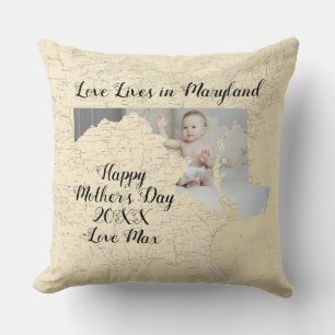 Old Map Love Lives In Maryland State Shaped Photo Throw Pillow