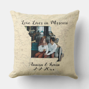 Old Map Love Lives In Missouri State Shaped Photo Throw Pillow