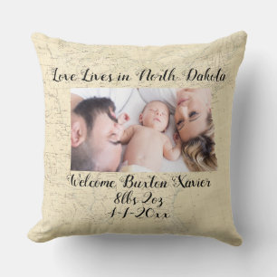Old Map Love Lives In New Dakota State Photo Throw Pillow