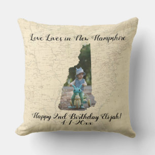 Old Map Love Lives In New Hampshire State Photo Throw Pillow