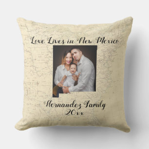 Old Map Love Lives In New Mexico State Photo Throw Pillow
