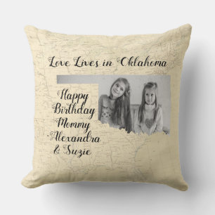 Old Map Love Lives In Oklahoma State Shaped Photo Throw Pillow