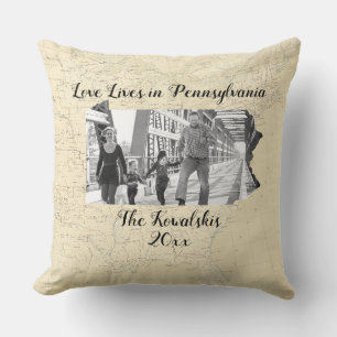 Old Map Love Lives In Pennsylvania State Photo Throw Pillow