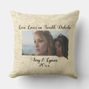 Old Map Love Lives In South Dakota State Photo Throw Pillow