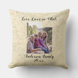 Old Map Love Lives In Utah State Shaped Photo Throw Pillow