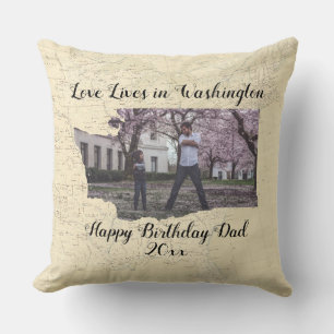 Old Map Love Lives In Washington State Photo Throw Pillow