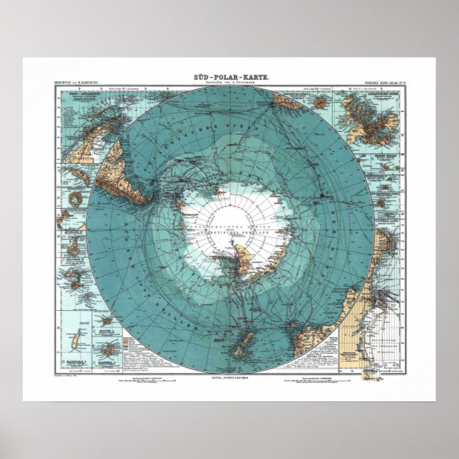 Old Map of Antarctica Poster (Front)
