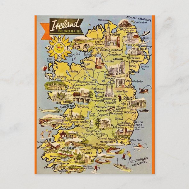 Old Map of Ireland Postcard (Front)