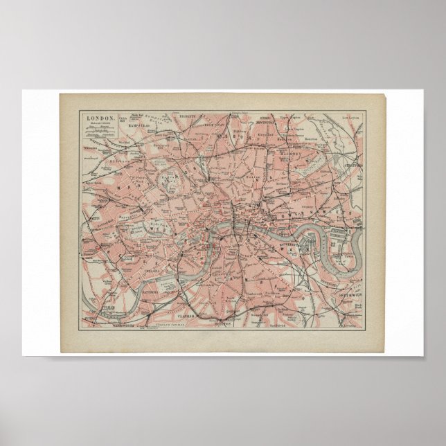 Old Map of London, 19th century Poster (Front)