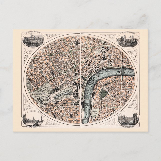 Old Map of London Postcard (Front)