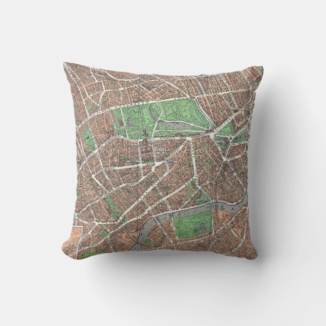 Old Map of London Throw Pillow (Front)