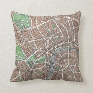 Old Map of London Throw Pillow