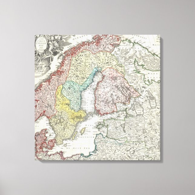 Old map of Scandinavia Finland Denmark Norway Canvas Print (Front)