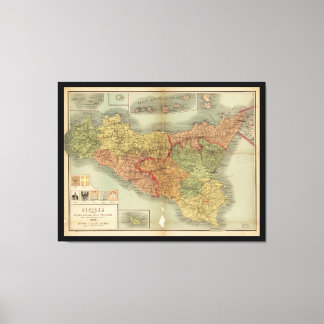 Old Map of Sicily from 1900 (Sicilia carta) Canvas Print