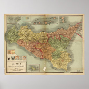 Old Map of Sicily from 1900 (Sicilia carta) Poster