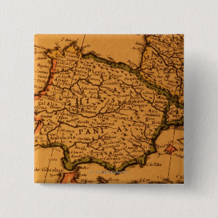 Old map of Spain 2 Inch Square Button