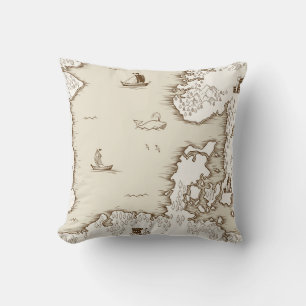 Old map of the North Sea, Britain and Scandinavia, Throw Pillow