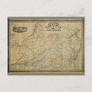 Old Map of the State of Virginia (1864) Postcard