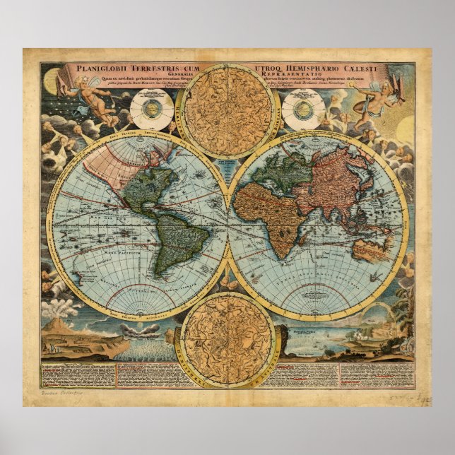Old Map of the World 1716 Medieval poster print (Front)