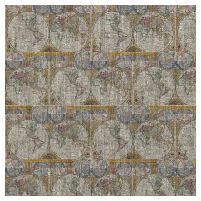 Old Map of the World Fabric (Swatch)