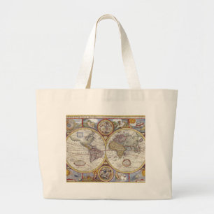 Old Map of the World Large Tote Bag
